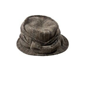 Scala Wool Cloche Hat Bow Brown Collapsible Women OS Quiet Luxury Parisian Retro
